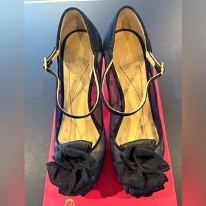 kate spade, 7.5B blue suede and mesh peep toe pump, 3 inch heel